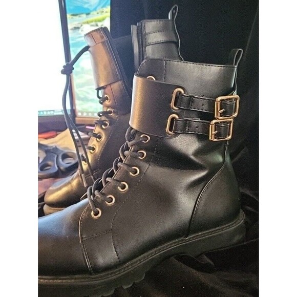 ASOS DESIGN Armour Chain Lace-up Ankle Boots Black US Size 5 - Picture 3 of 7